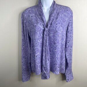 Vintage Rose Floral Silk Top Womens 8 Romantic Tie Neck Feminine Career Blouse